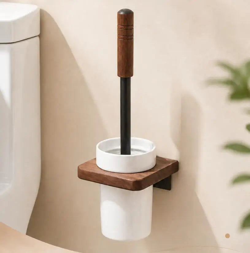 Walnut-Horse Bucket Brush Non-Dead Corner Toilet Shelf-Free