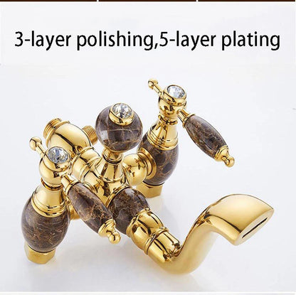 Brass Jade Shower Faucet Wall Mount Rose Gold