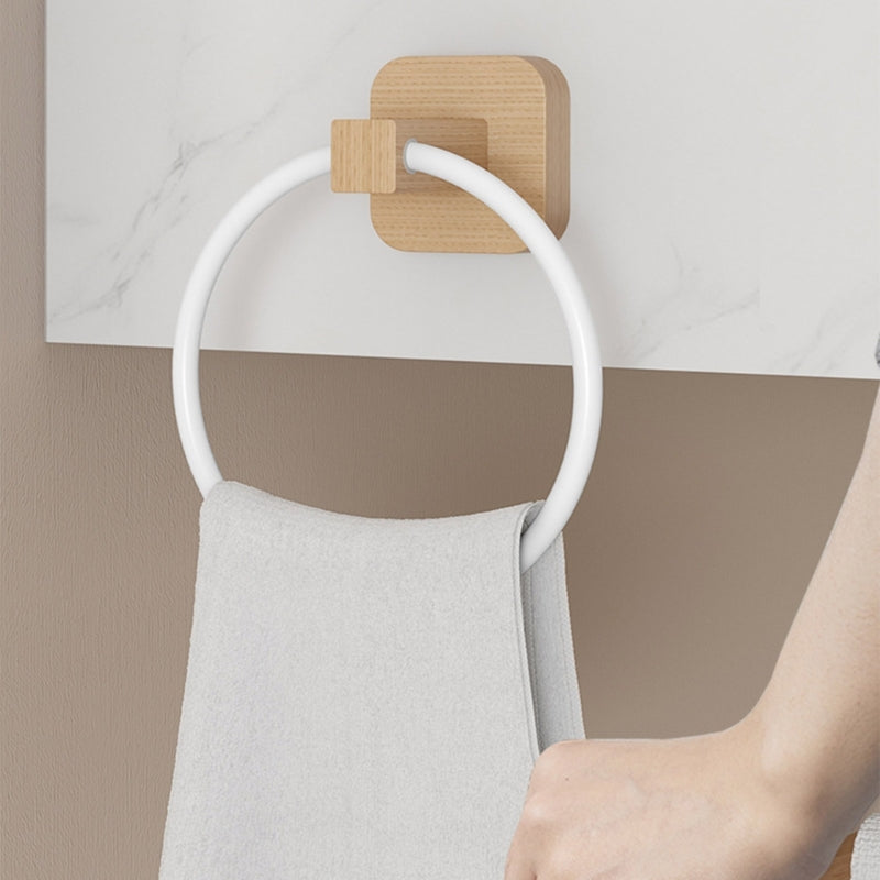 Adhesive Towel Ring Aluminum Wood Wall Mounted Matte