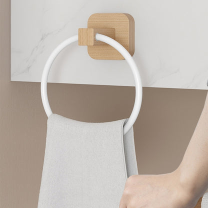 Adhesive Towel Ring Aluminum Wood Wall Mounted Matte