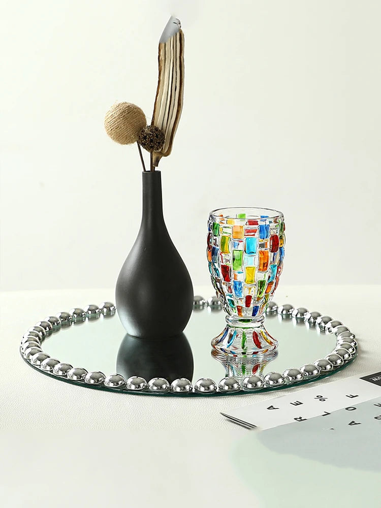 Pearl Dot Glass Mirror Storage Tray Light Luxury