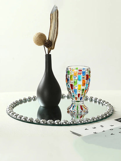 Pearl Dot Glass Mirror Storage Tray Light Luxury