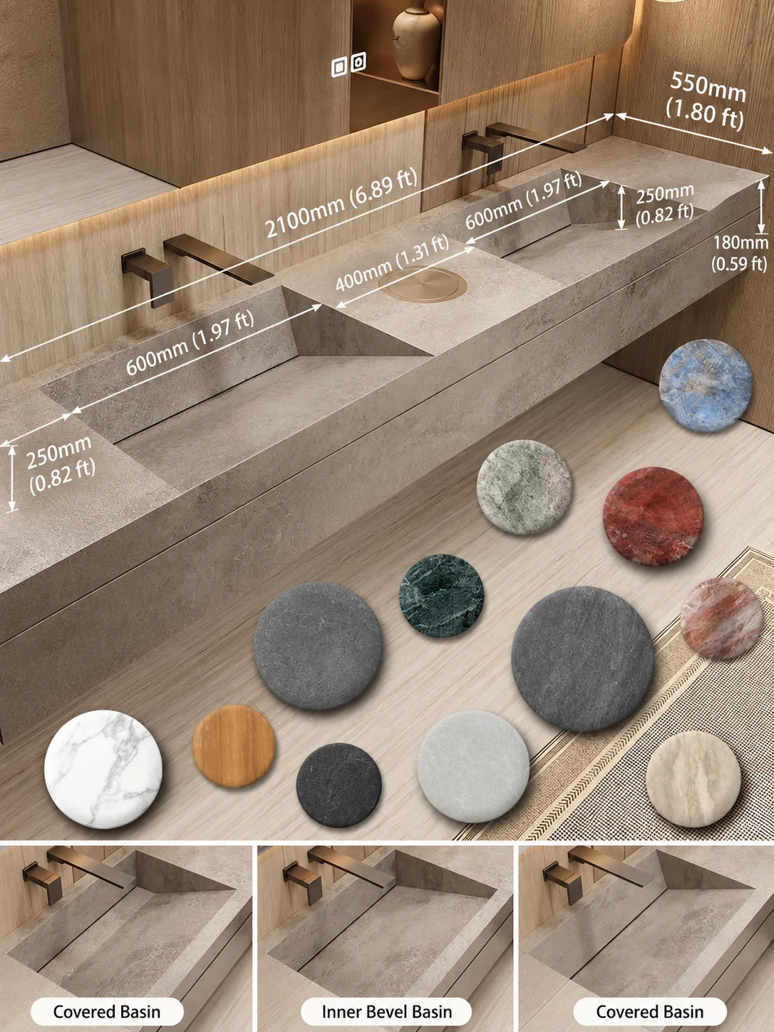 Any Size Custom Luxury Natural Stone Bathroom Vanity