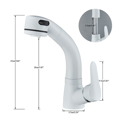 Bathroom Sink Faucet Pull Out Sprayer Deck Mounted