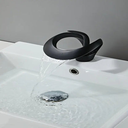 Black Bathroom Basin Taps Handle Waterfall Faucet Solid