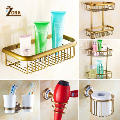 Zgrk Antique Bathroom Carved Brass Hardware Wall Mounted