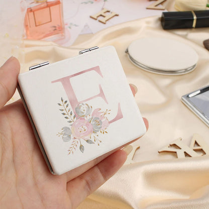 Personalized Floral First Letter White Square Double-Sided Makeup