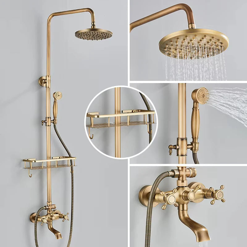Retro Shower System Antique Brass Rainfall Shower Handheld