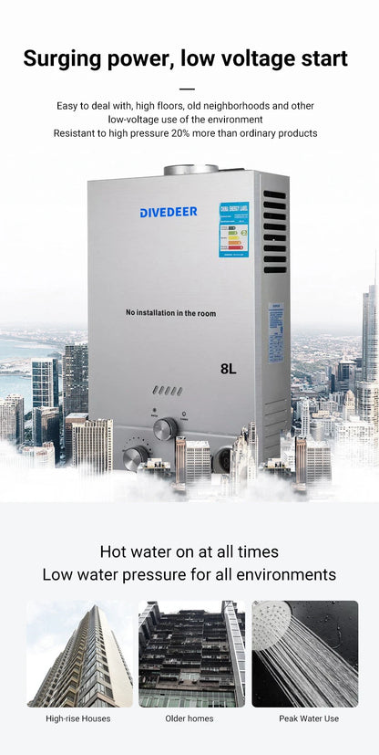 Divedeer Lpg Gas Water Heater 6l/8l/10l/12l/16l/18l Appliance