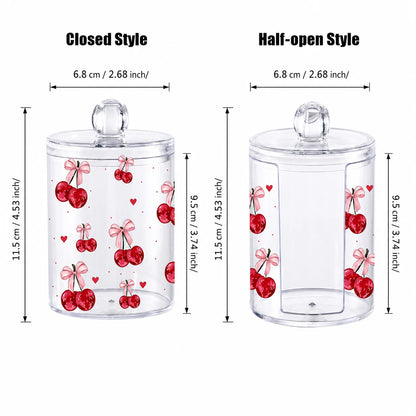 Cherry Print Clear Acrylic Cotton Swab Holder Lid