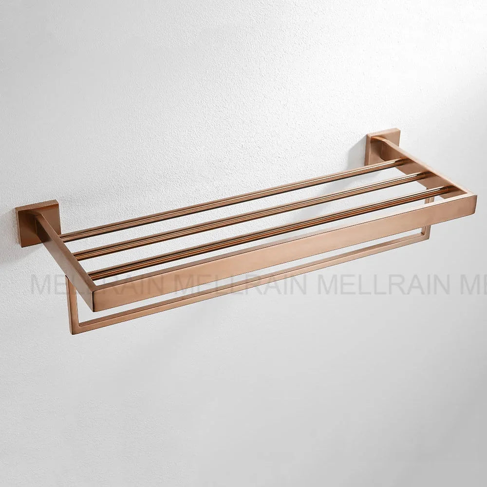 Brushed Rose Gold Towel Rack Robe Hook Bathroom