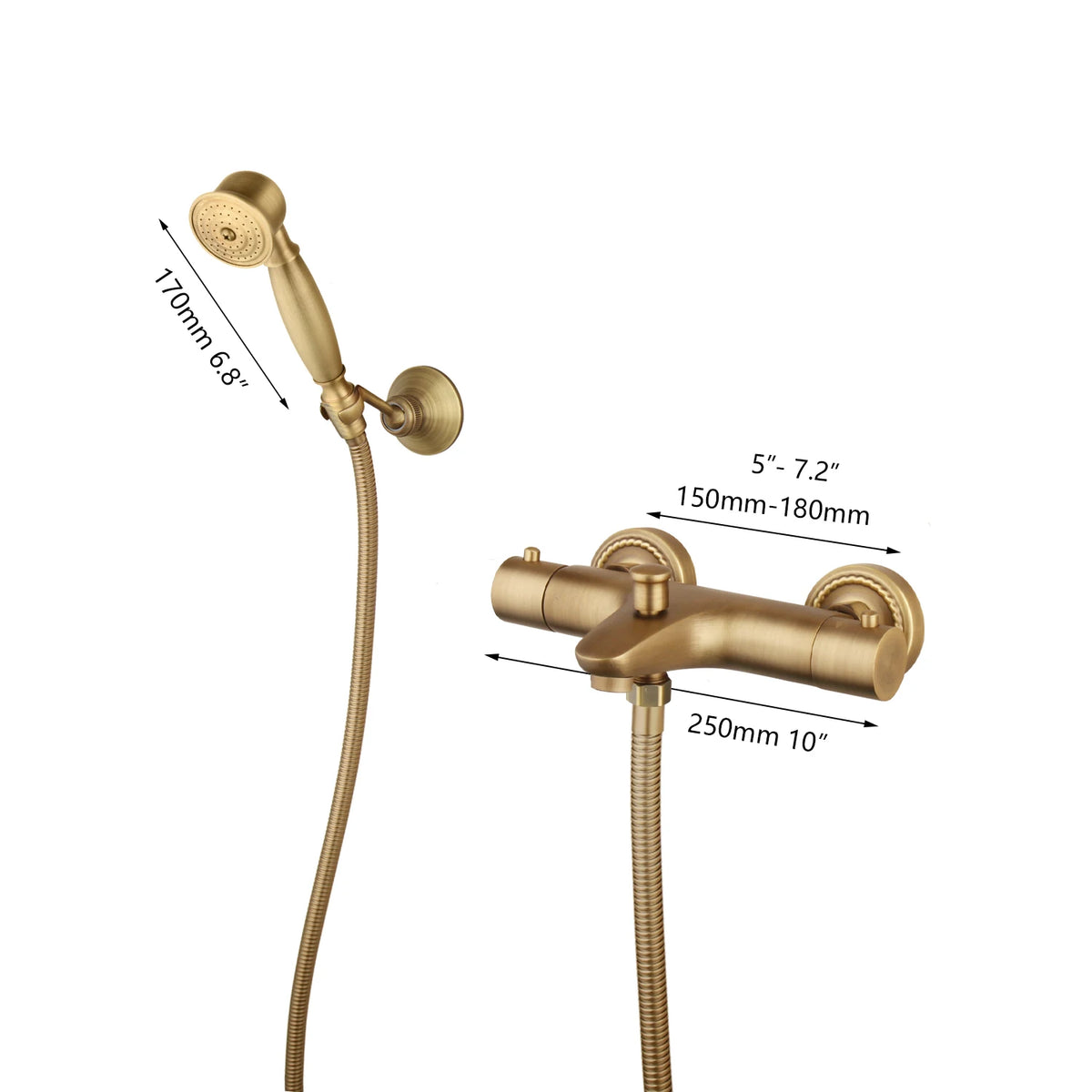 Zappo Antique Brass Bathroom Thermostatic Shower W/ Rainfall