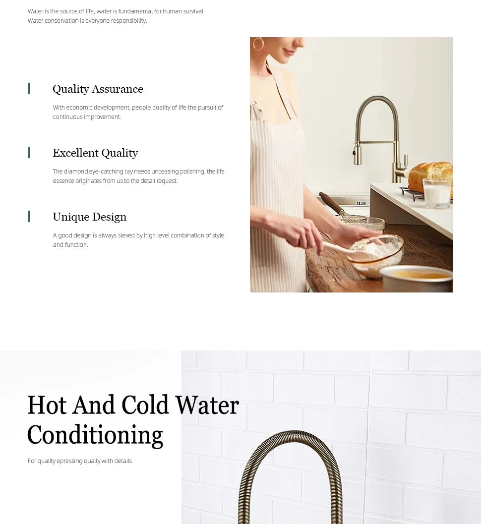Brushed Gold Faucets Handle Pull Out Mixer Cold