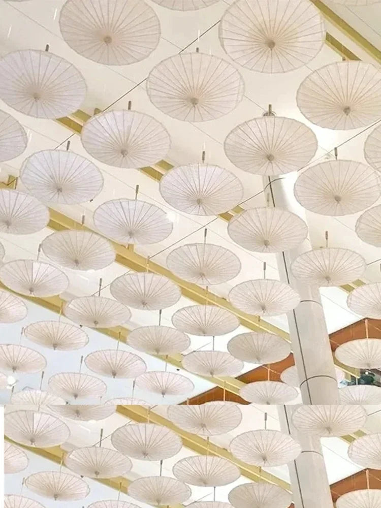 White Wedding Paper Umbrellas 60/80cm Chinese Wooden Handle