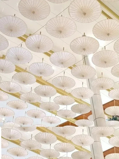 White Wedding Paper Umbrellas 60/80cm Chinese Wooden Handle