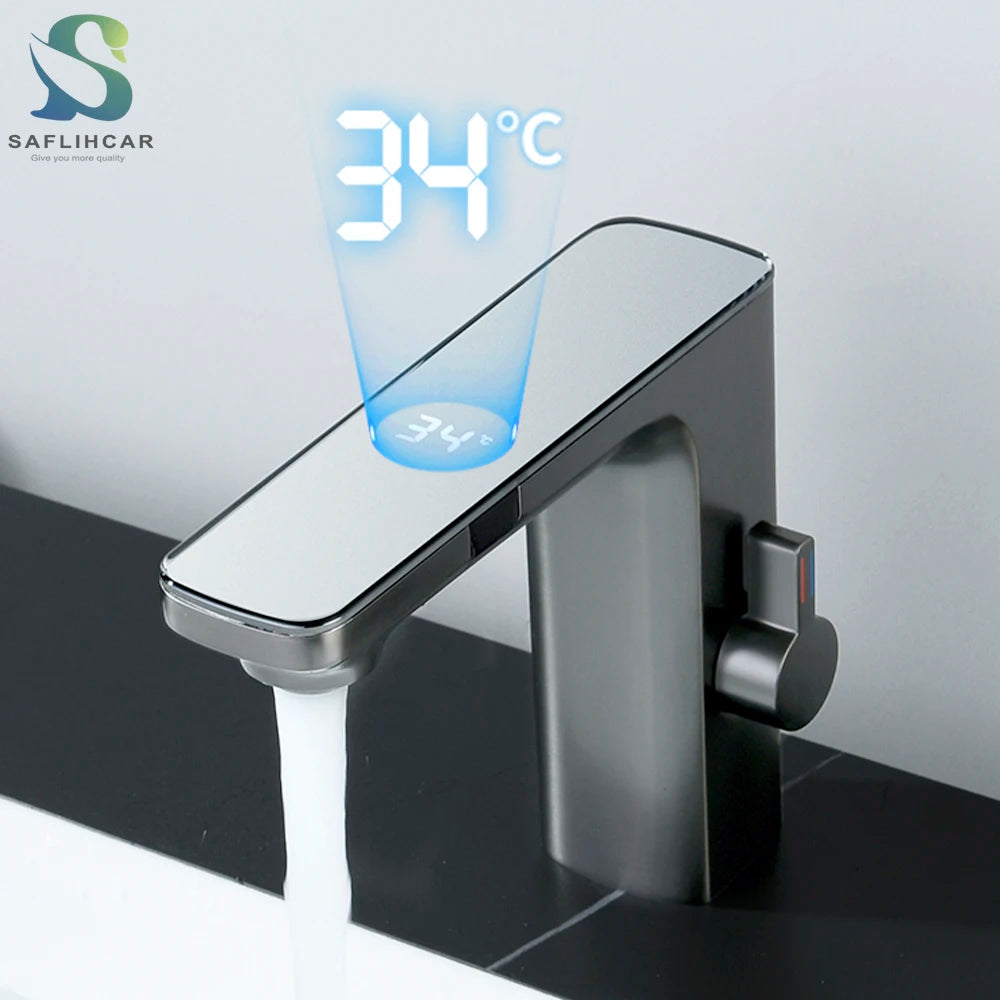 Gray Smart Daul Sensor Bathroom Basin Faucet Cold