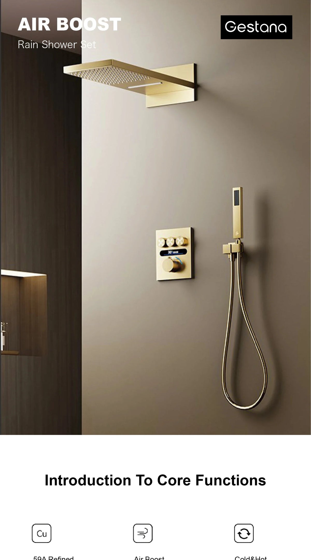 Luxury Brass Brushed Gold Led Digital Display Constant
