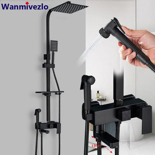 Wanmivezlo Black/Chrome Brass Shower Faucet Bathroom Shower Mixer