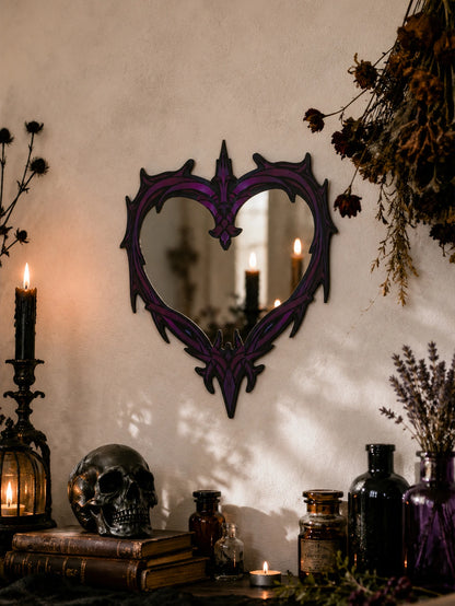 Purple Gothic Barbed Wire Heart Wall Mirror Witchy