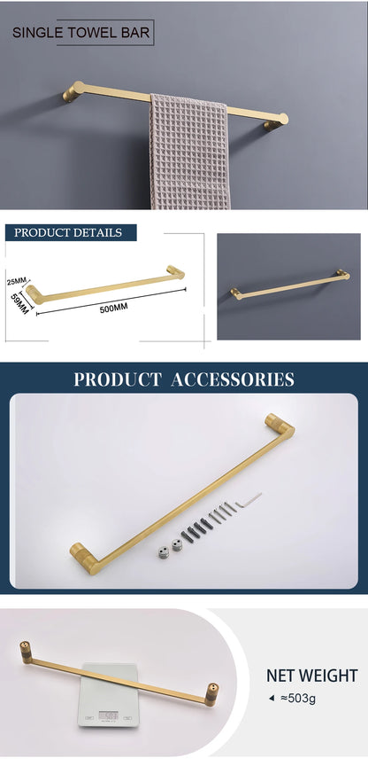 Brushed Gold Bathroom High Quality Brass Knurled Towel