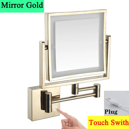 Square Touch Led Folding Bathroom Mirror 3x Magnifying
