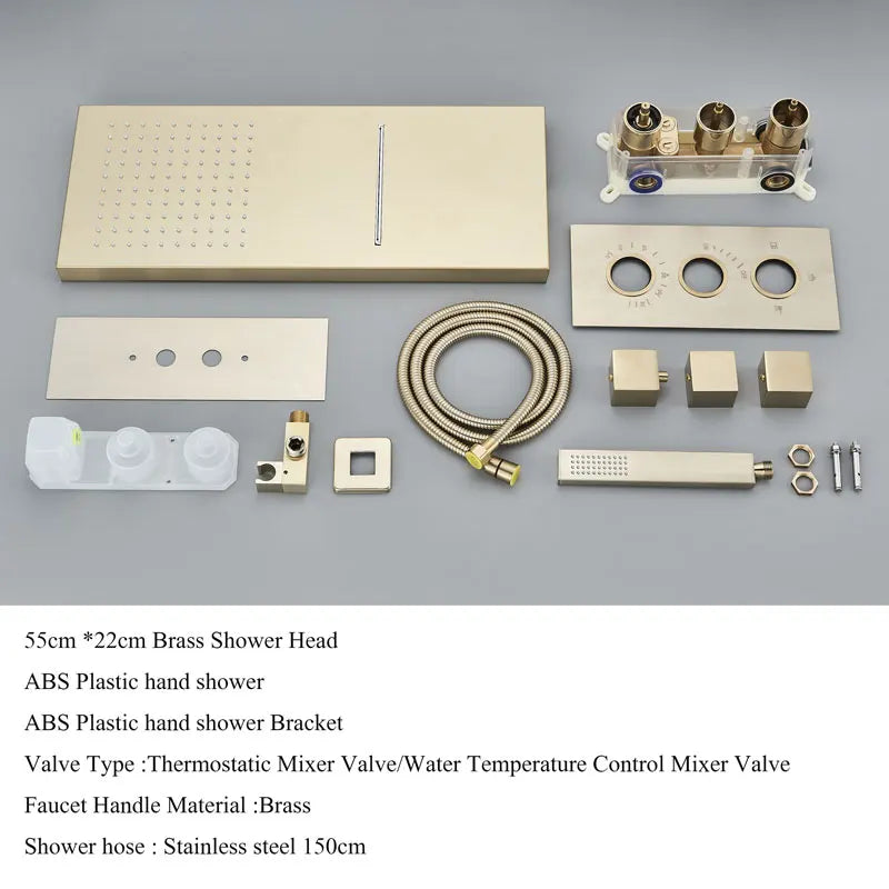 Thermostatic Shower Brushed Gold Bathroom Faucet Cold Mixer