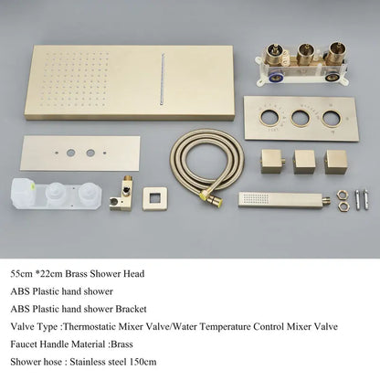 Thermostatic Shower Brushed Gold Bathroom Faucet Cold Mixer