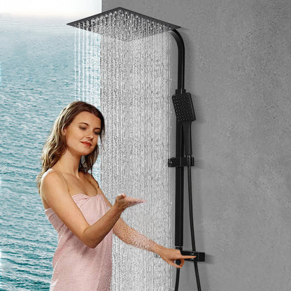 Black Rainfall Shower Thermostat Bathroom Wall Mounted 30cm