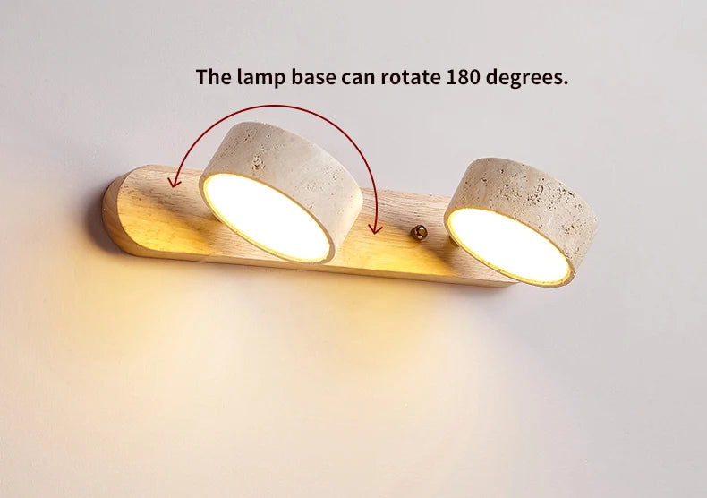 Nordic Travertine Stone Wall Lamps Rotatable Mirror Light