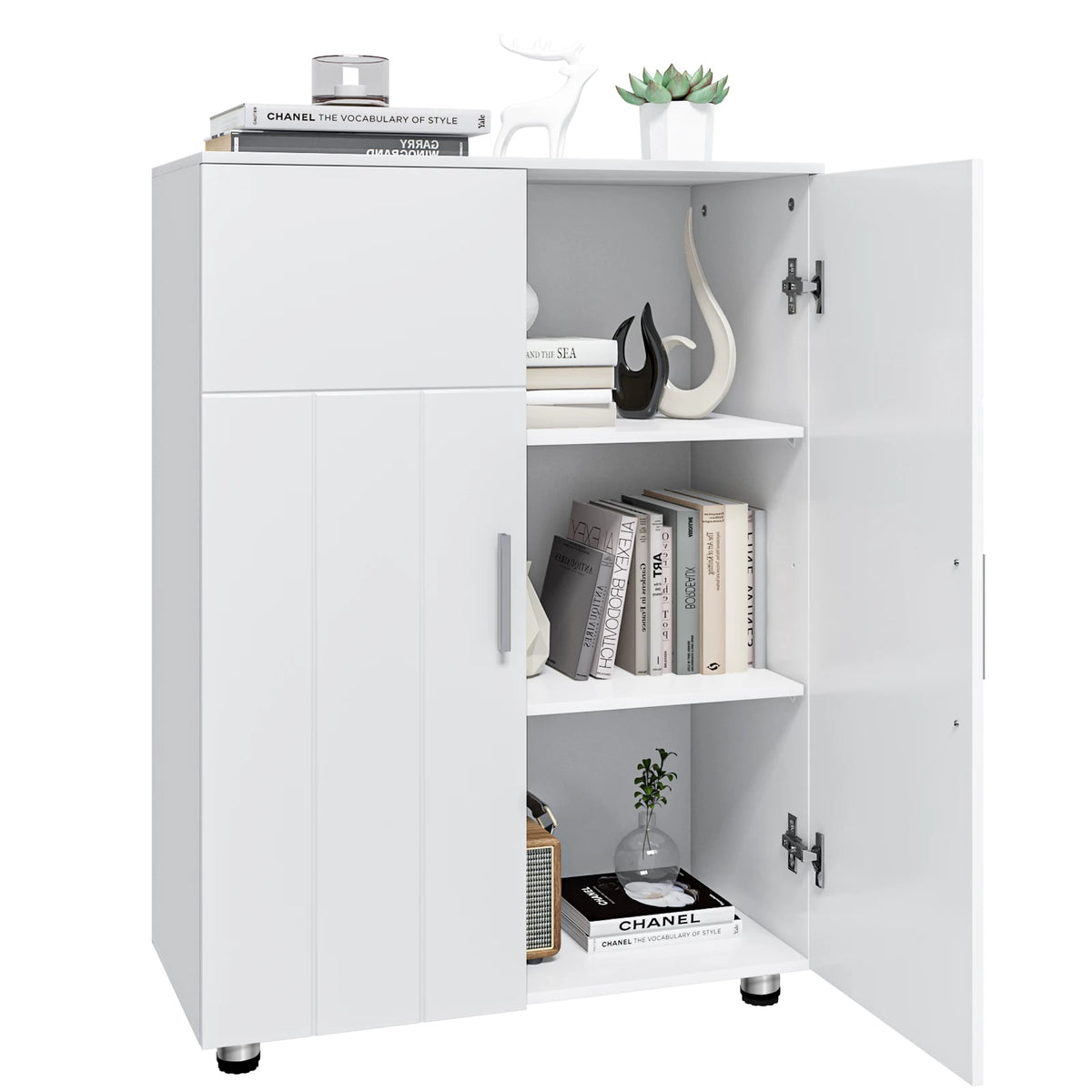 Eugad White Bathroom Cabinet Adjustable Shelves Doors