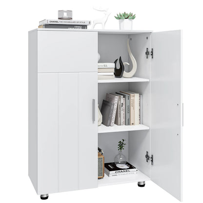 Eugad White Bathroom Cabinet Adjustable Shelves Doors