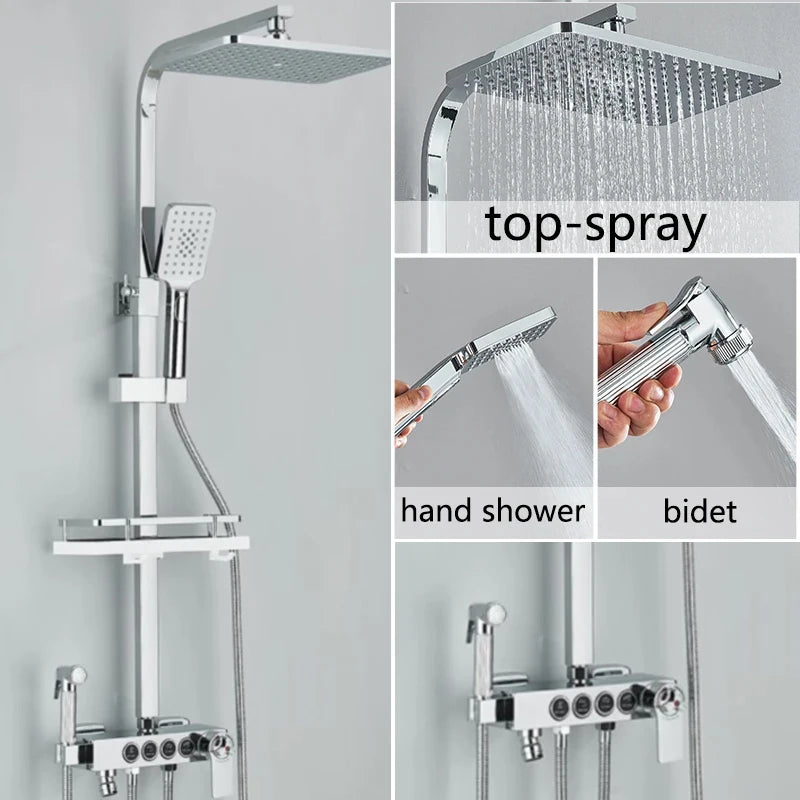Black Gold Brass Rainfall Shower Faucet Stainless Steel