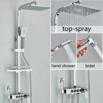 Black Gold Brass Rainfall Shower Faucet Stainless Steel