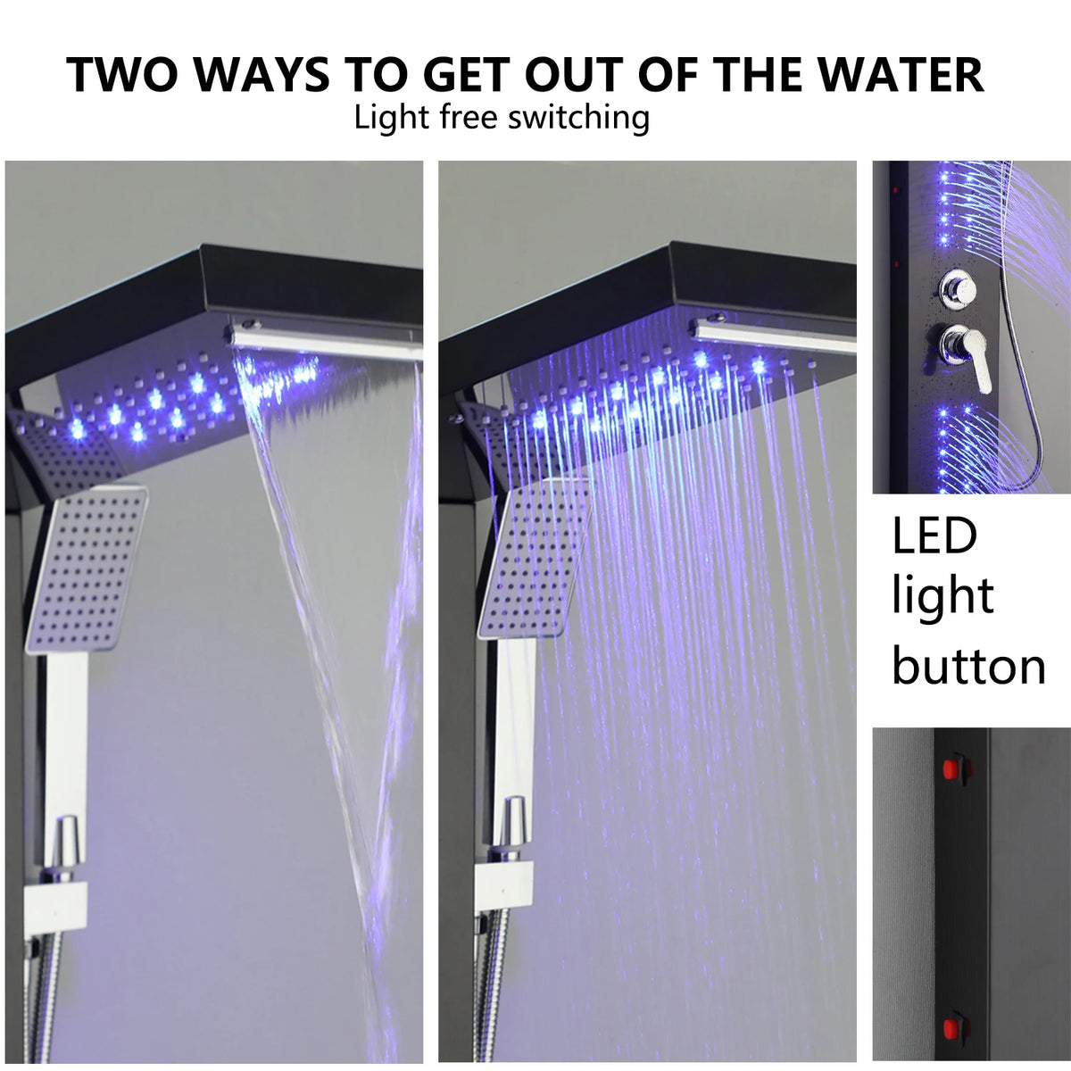 Zappo Shower Panel Tower System Led Rainfall Waterfall