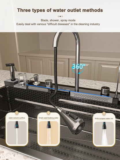 Stainless Steel Waterfall Sink Digital Display Large Slot
