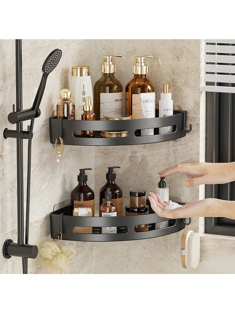 3/2/1 Adhensive Bathroom Shampoo Holder Shower Caddy Shelves