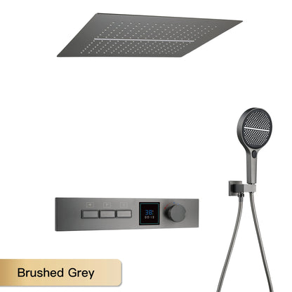 Luxury Gun Gray Brass Shower System Led Digital