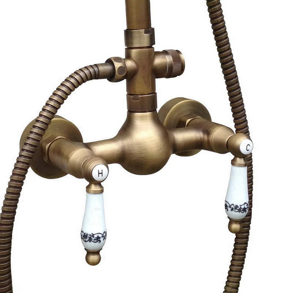 Vintage Retro Antique Brass Dual Ceramic Handles Bathroom