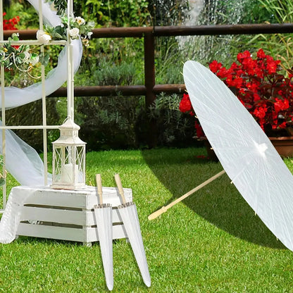 White Wedding Paper Umbrellas 60/80cm Chinese Wooden Handle