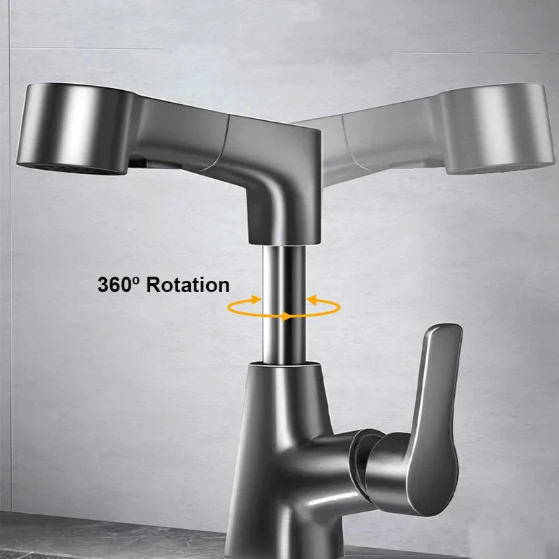 Brass Pull-Out Dual-Function Bathroom Sink Faucet Adjustable