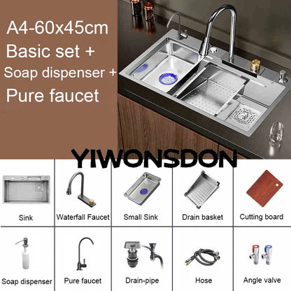 Brushed Nano Sink Waterfall Faucet Large Bowl Cup
