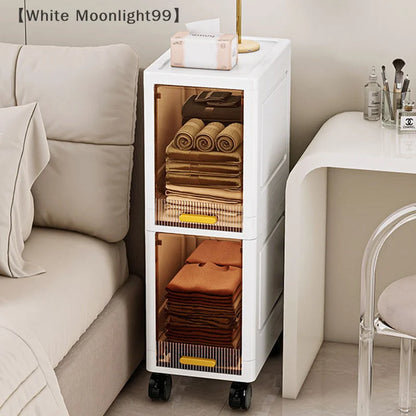 White Foldable Storage Cabinet Bathroom Organizer Slim Cabinet