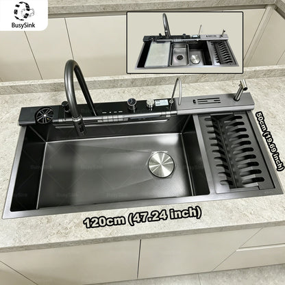 Stainless Steel Waterfall Sink Scratch Durable Resistant Large