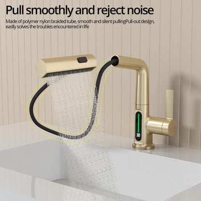 Brushed Gold Basin Faucet Lifting Pull Down Digital