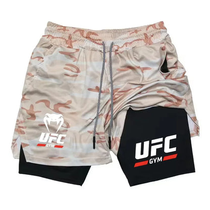 Men Double-Layer Running Fitness Shorts Phone Bag Towel