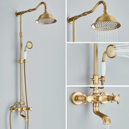 Quyanre Antique Brass Shower Faucets Wall Mount Rainfall