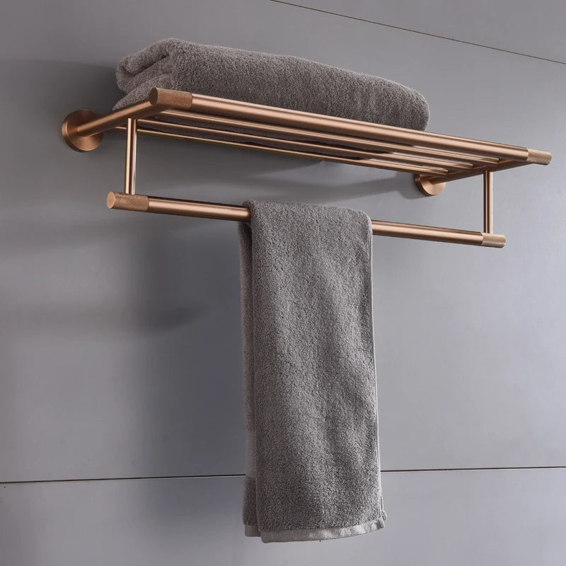 Brushed Rose Gold Brass Knurled Toilet Brush Holder