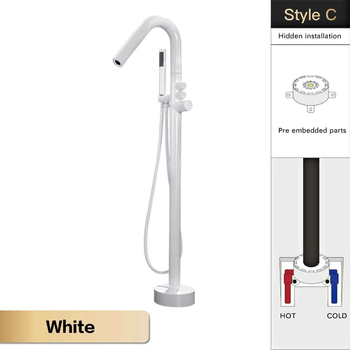 Aitna Gold Brass Luxury Bathroom Faucet Floor Standing