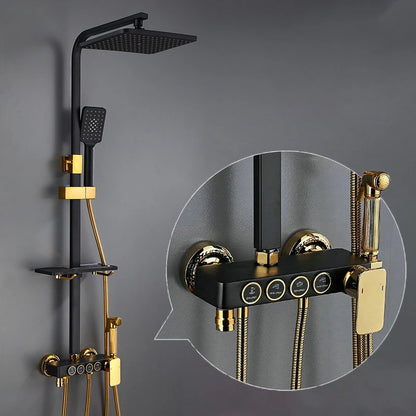Brushed Gold Thermostatic Digital Bathroom Shower Inch Rain
