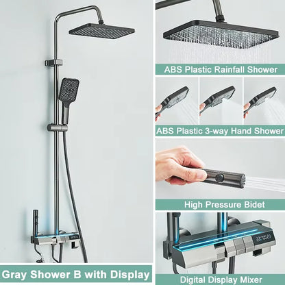 Shinesia Gray Rainfall Shower System Aluminium Tropical Shower
